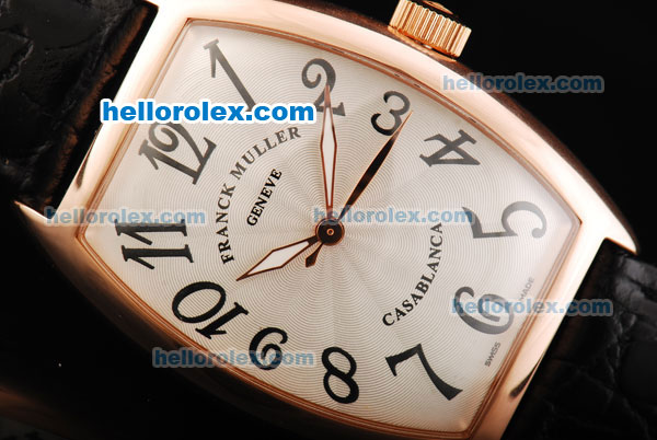 Franck Muller Casablanca Swiss ETA 2824 Automatic Movement Rose Gold Case with White Dial and Black Leather Strap - Click Image to Close